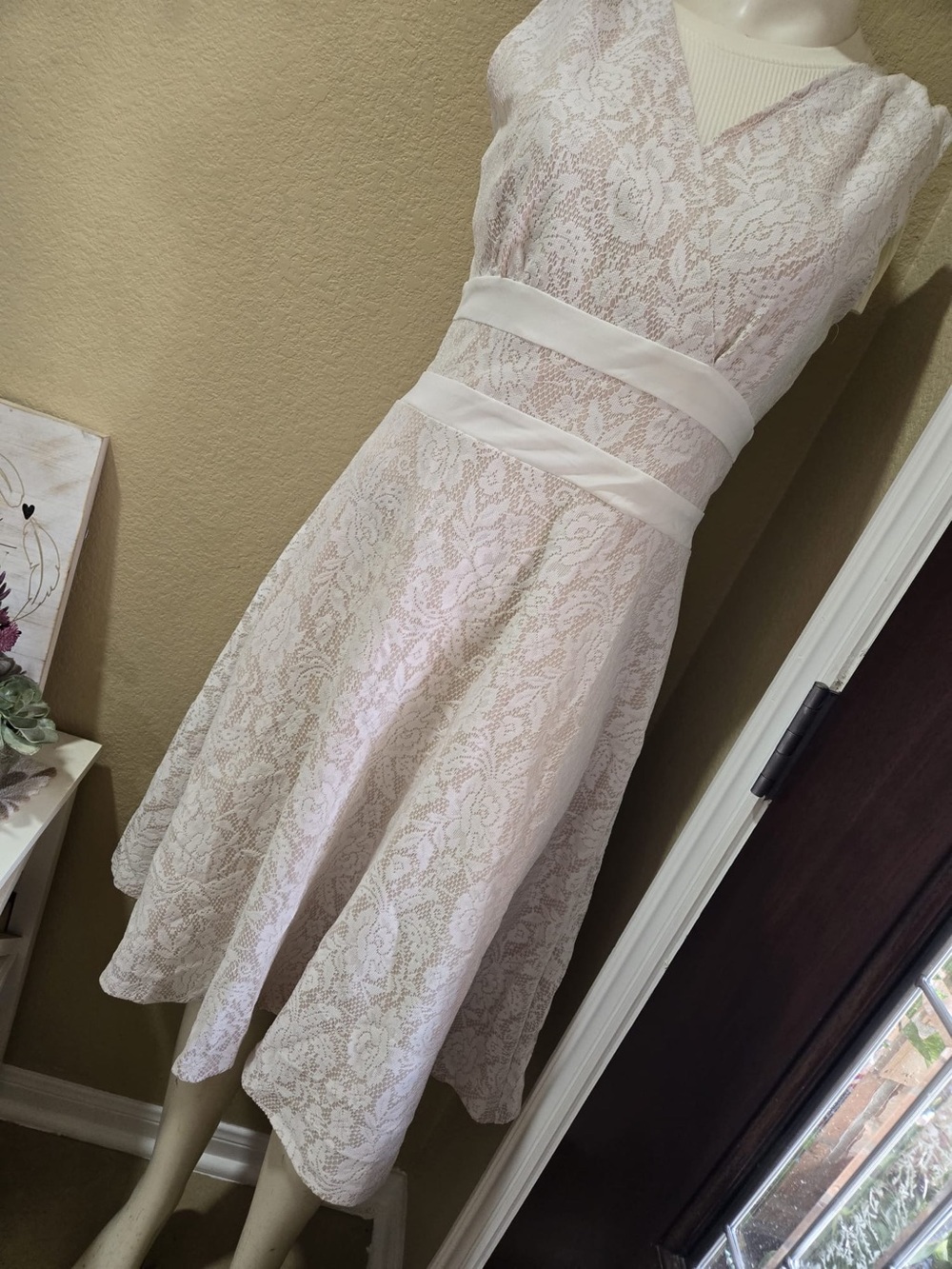 Women's Lace Fit & Flare Dress in Soft Pink